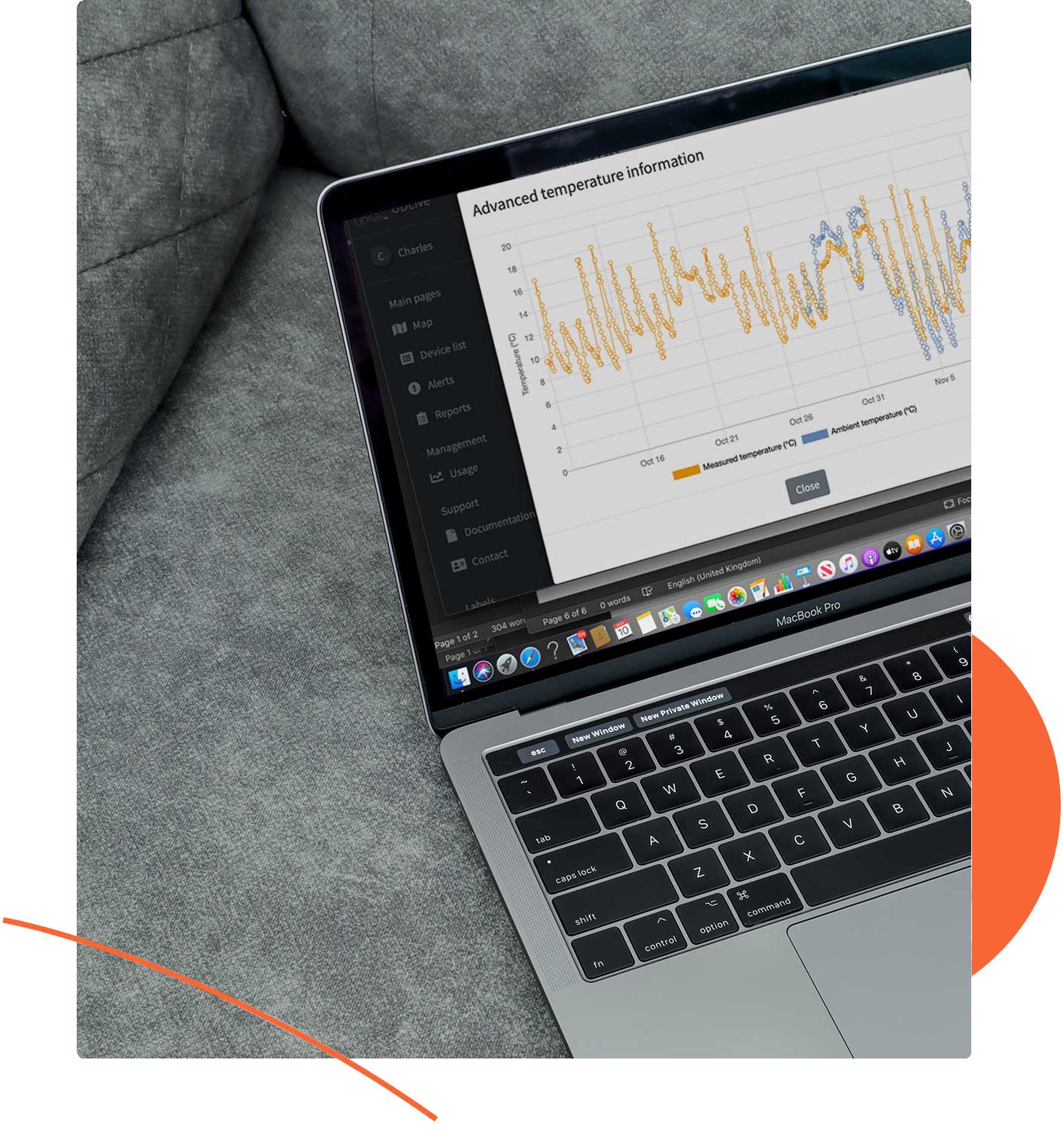 Laptop screen displaying Salt Sense advanced temperature information